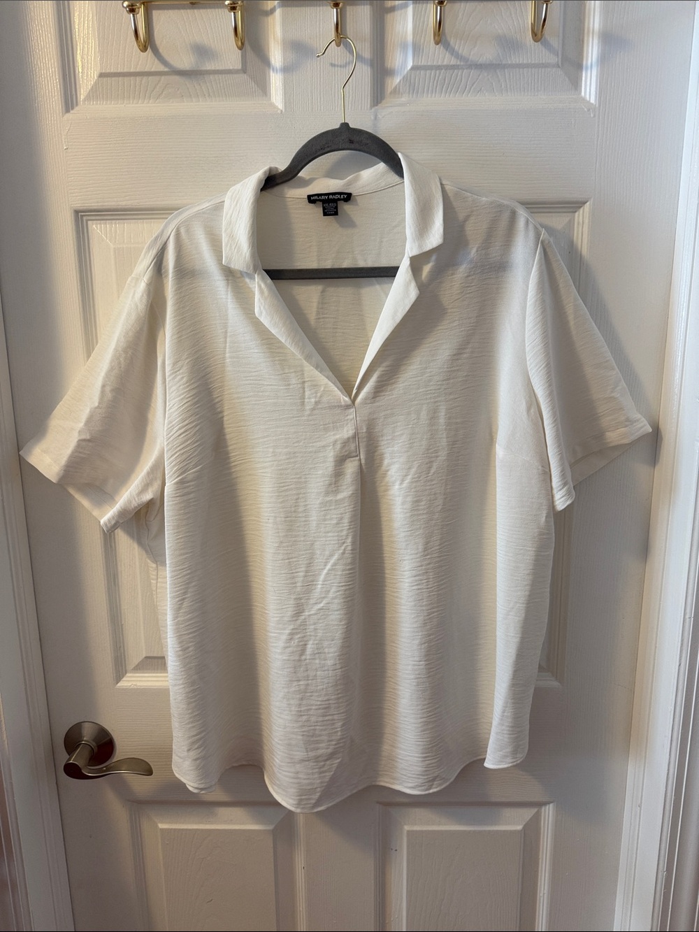 Hilary Radley White Short-Sleeve V-Collar Blouse